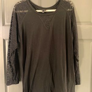 Black lace and cotton long sleeve shirt